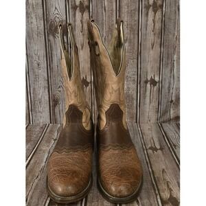 Sz 8.5 E Men's Boulet Brown Leather Color Block Buckaroo Western Cowboy Boots